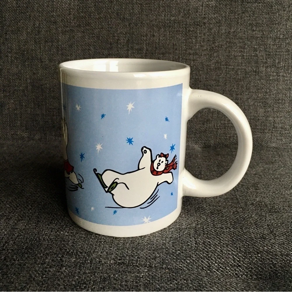 Ice Skating Bears Coffee Mug, Blue, White, 12 oz
